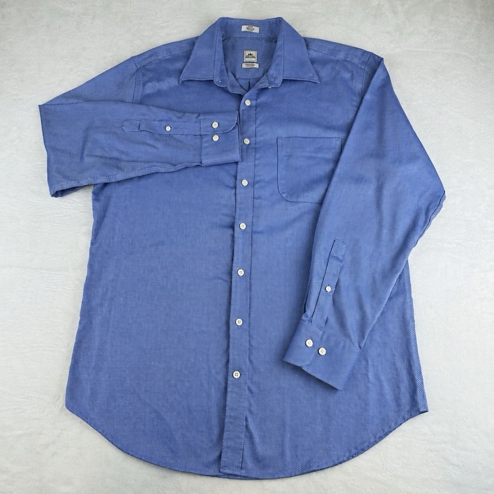 Peter Millar Men's L Blue Micro Check Button Down Shirt 100% Cotton Easy Care